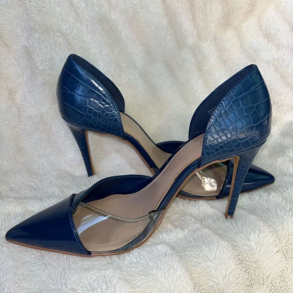 Aldo Navy Pointed D'Orsay Pumps with Clear Insets size 9